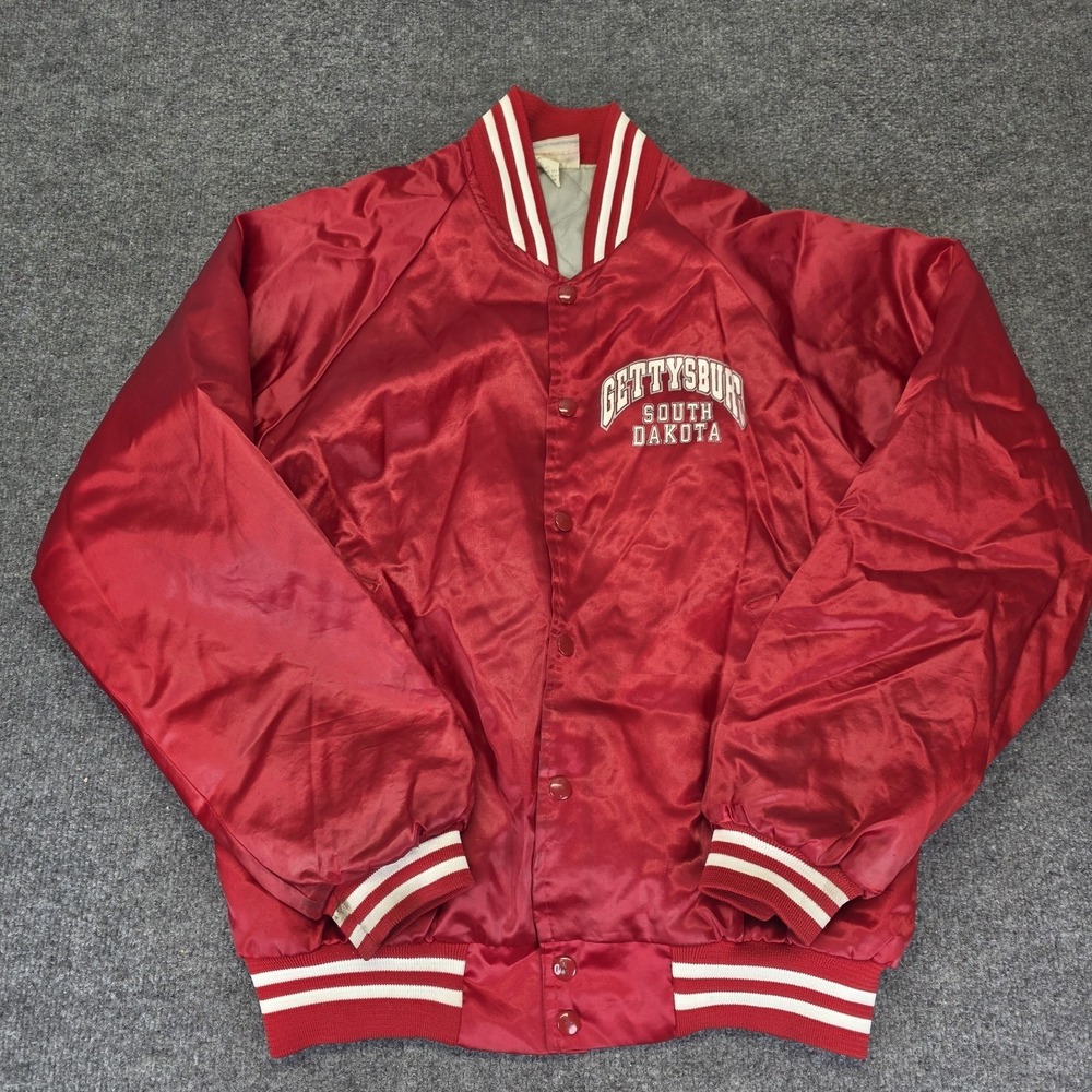 Vintage Hartwell Red Satin Varsity Jacket‎ Gettysburg Dakota 80s Made In USA Med